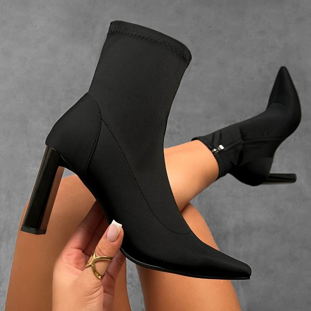 Taken Black Lycra Pointed Ankle Boots | SIMMI London