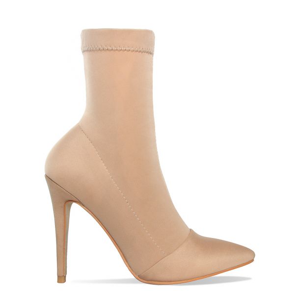 Tegan Nude Lycra Pointed Toe Ankle Boots