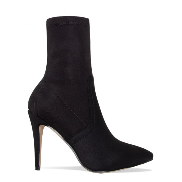 Angie Black Ribbed Stiletto Ankle Boots