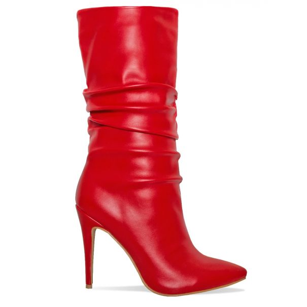 Tavia Red Ruched Calf Boots