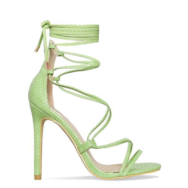 Demi Green Snake Lace Up Stiletto Heels