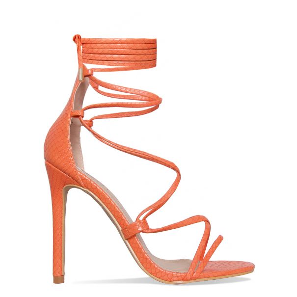 Demi Orange Snake Lace Up Stiletto Heels