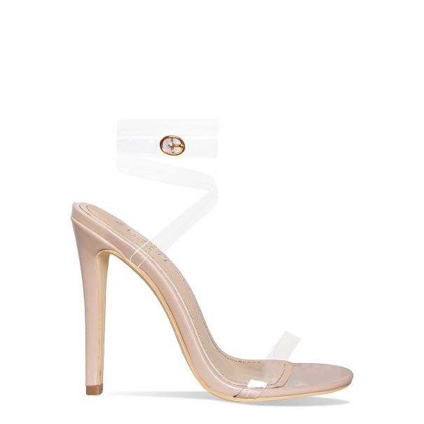 Talia Nude Clear Lace Up Stiletto Heels