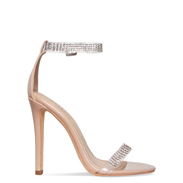 SIMMI SHOES / TALA NUDE PATENT CLEAR DIAMANTE HEELS
