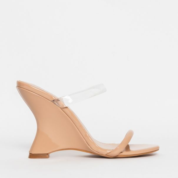 Tina Clear Nude Patent Wedge Mules