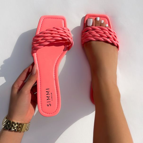 Tinsley Pink Twist Strap Flat Sandals | SIMMI London