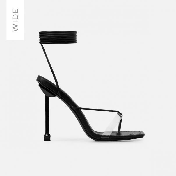 Sarai Wide Black Toe Thong Lace Up Heels | SIMMI London