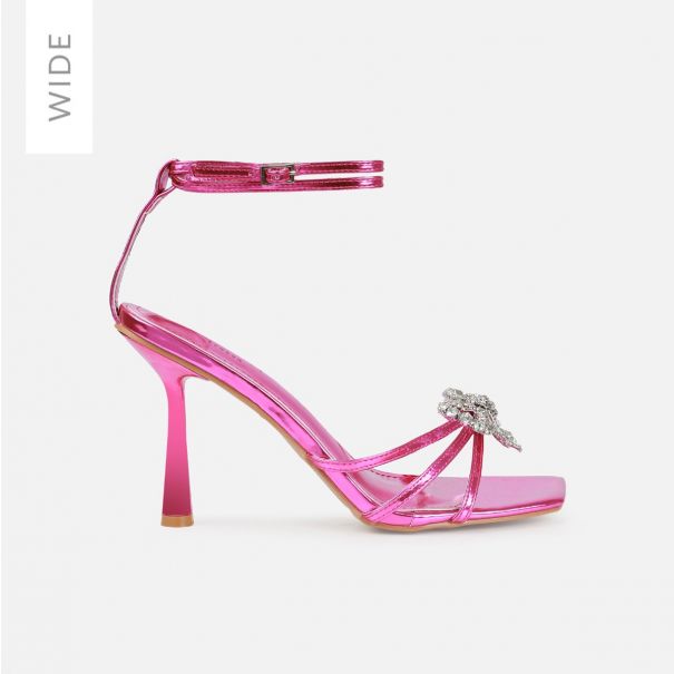 Santo Wide Fit Pink Diamante Bow Stiletto Heels | SIMMI London