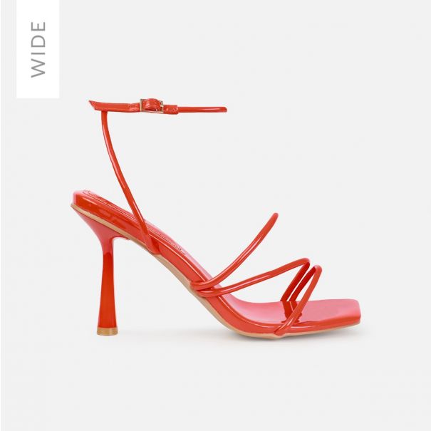Safiyah Wide Fit Orange Patent Strappy Heels | SIMMI London