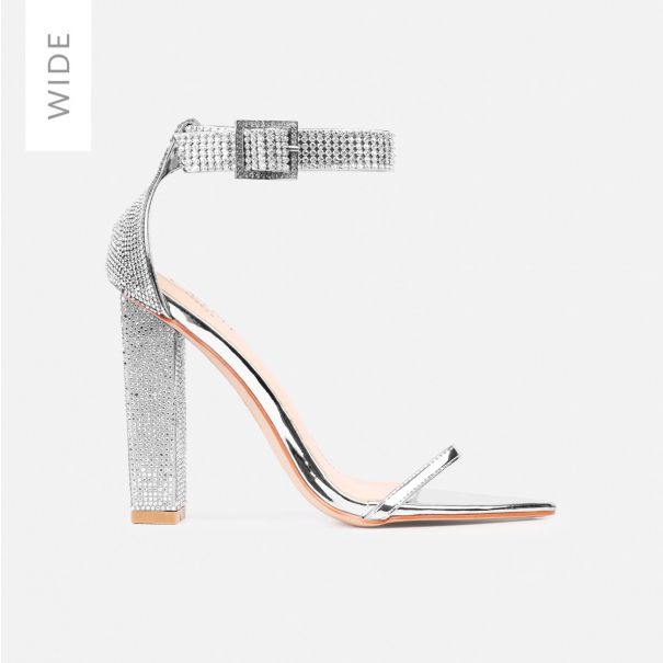 Icey Wide Fit Silver Diamante Block Heels | SIMMI London