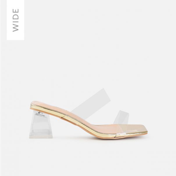 Priscilla Wide Fit Gold Clear Low Block Heels | SIMMI London