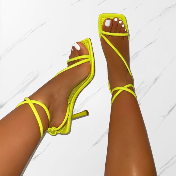 Xylia Lime Green Strappy Mid Heels | SIMMI London
