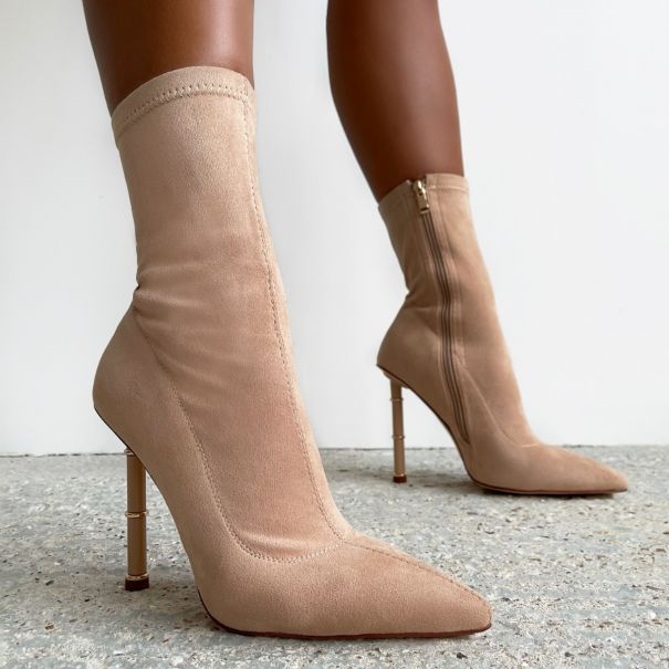 Zayna Nude Suedette Pointed Toe Ankle Boots | SIMMI London