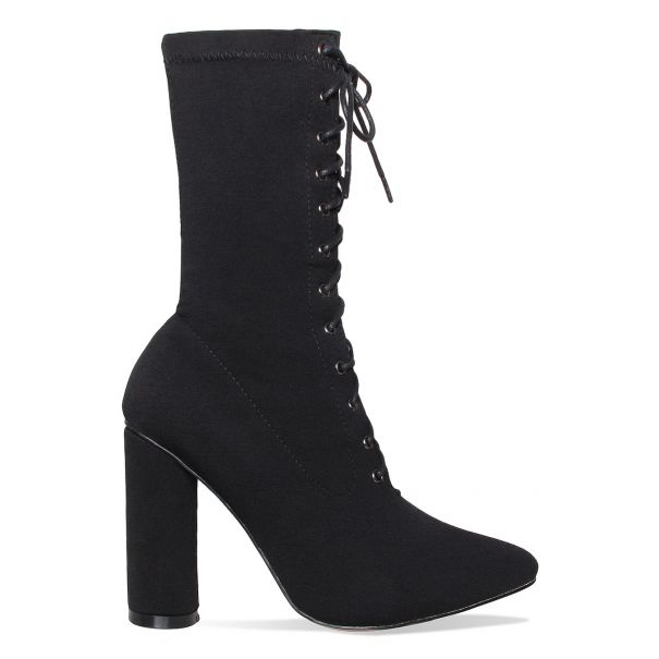Brianna Black Lycra Lace Up Ankle Boots