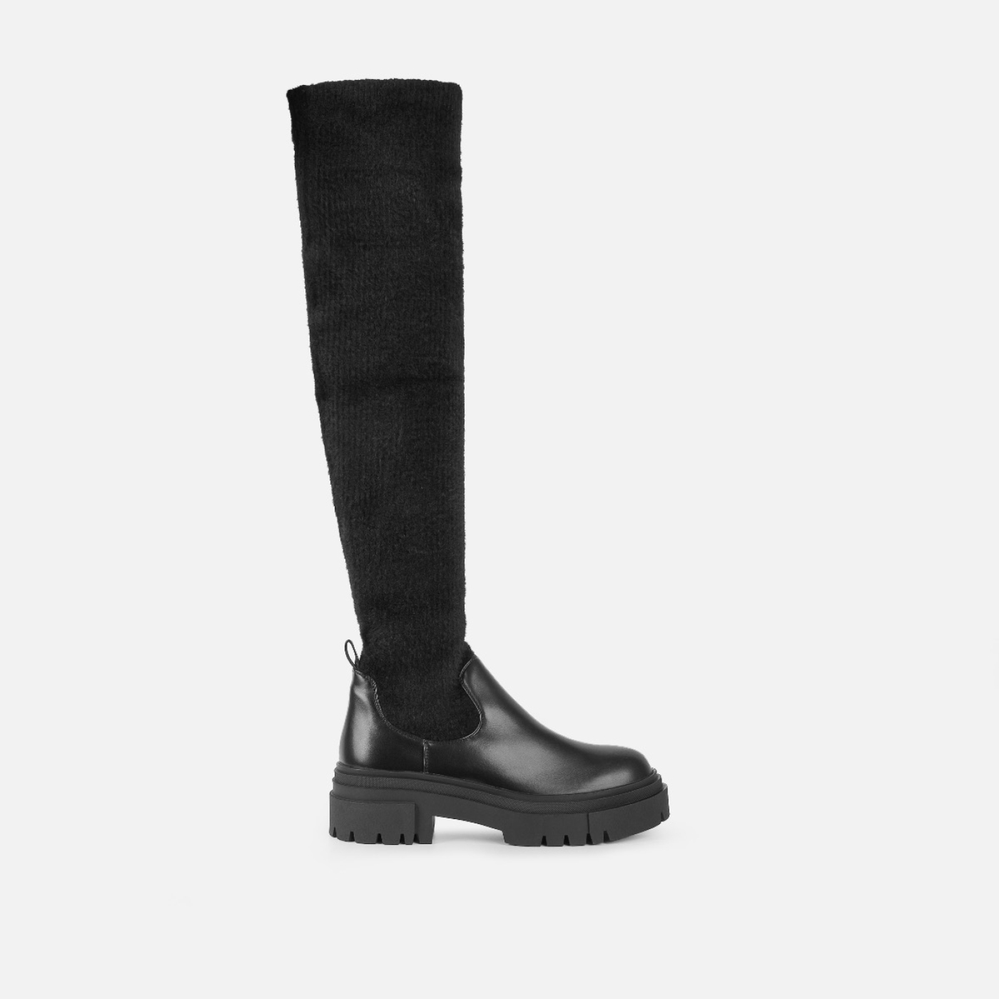 Stallone Black Over The Knee Fluffy Sock Boots | SIMMI London