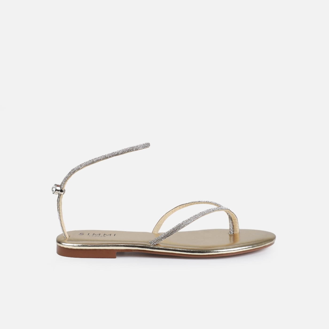 Elio Gold Diamante Toe Thong Toggle Flat Sandals | SIMMI London