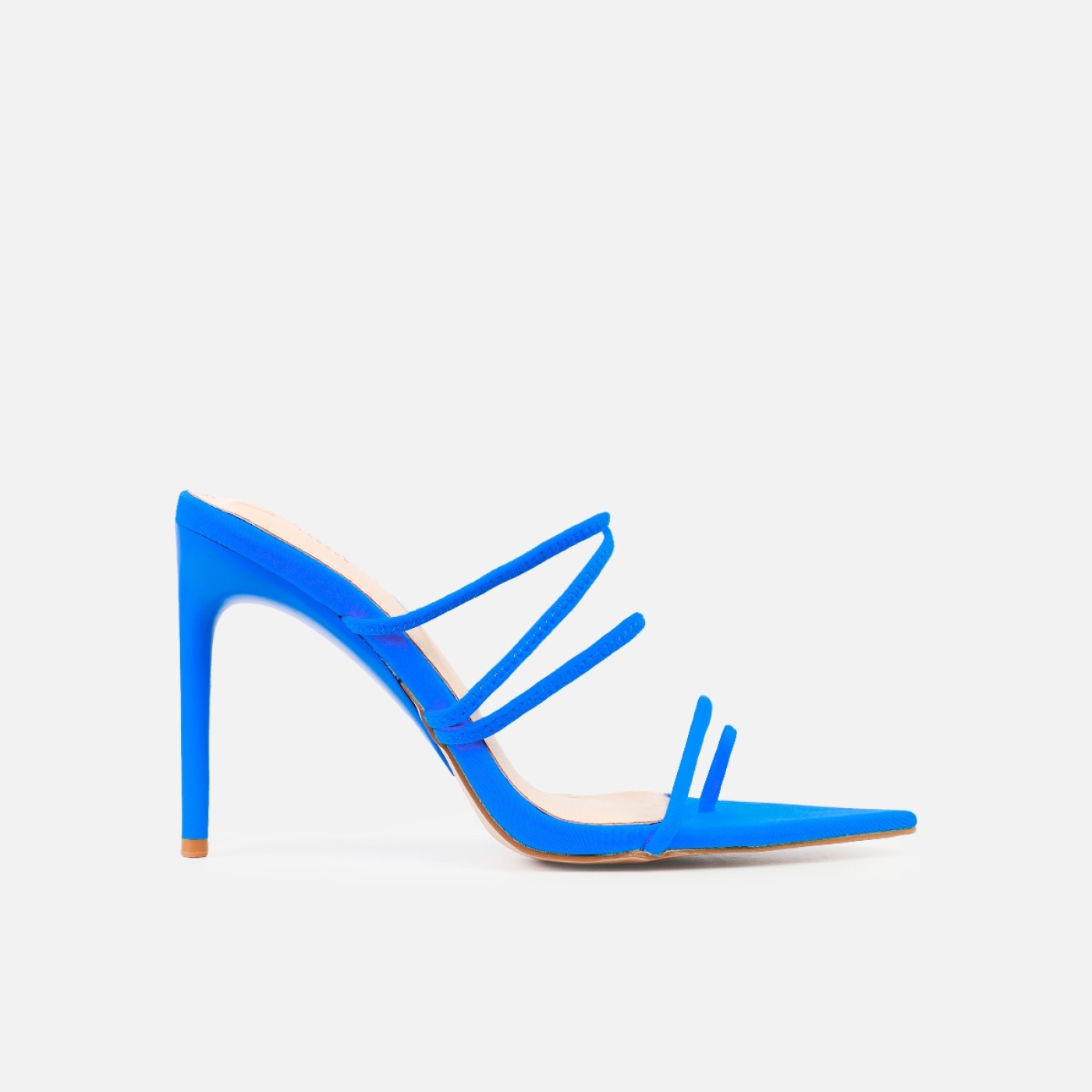 Joella Cobalt Blue Lycra Toe Loop Strappy Stiletto Mules | SIMMI London