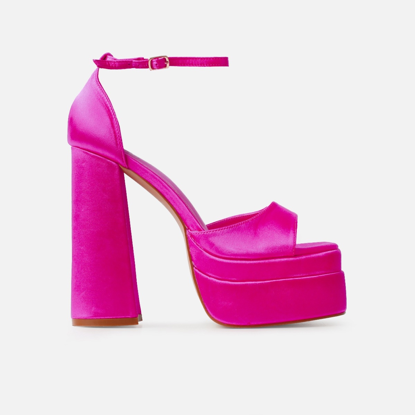 Eira Wide Fit Fuchsia Pink Satin Platform Block Heels | SIMMI London