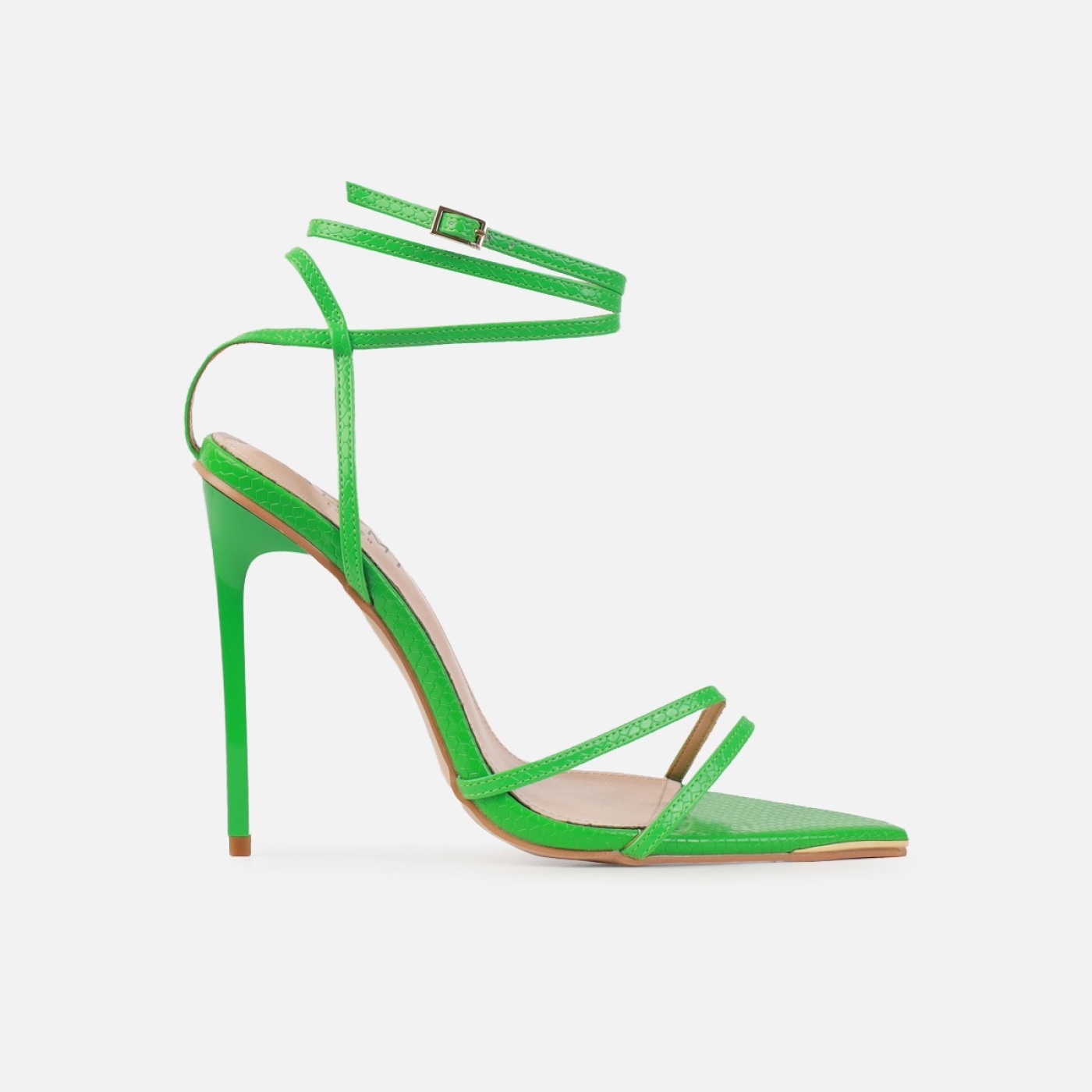 Mary Bedford Rubi Green Faux Snake Print Strappy Stiletto Heels | SIMMI ...