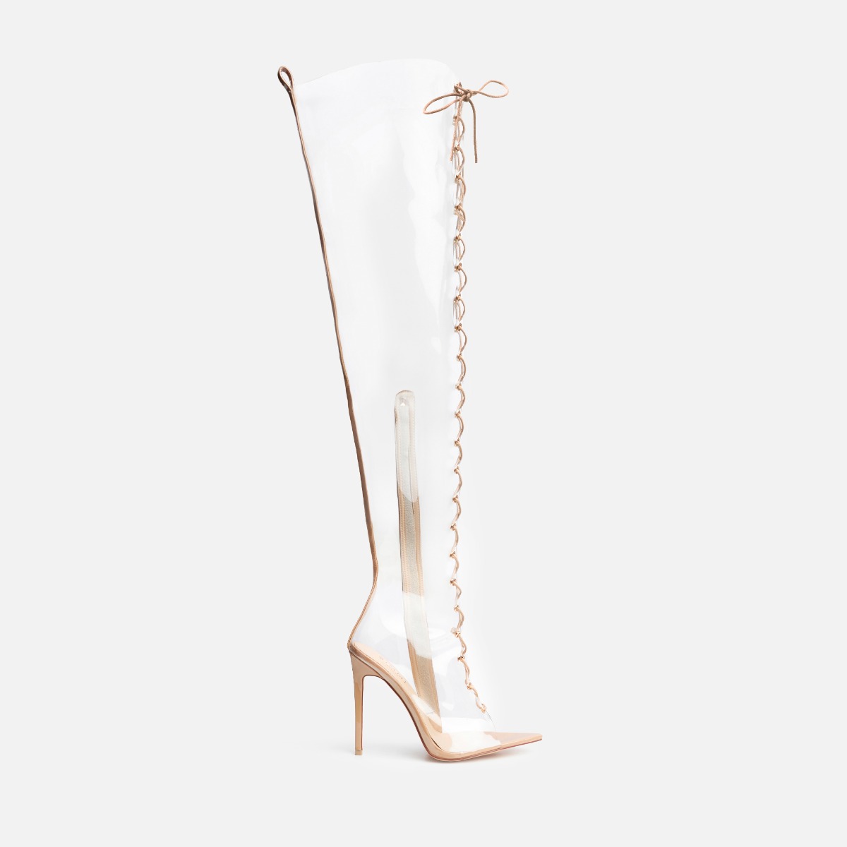 Sylvian Clear Lace Up Thigh High Heeled Boots